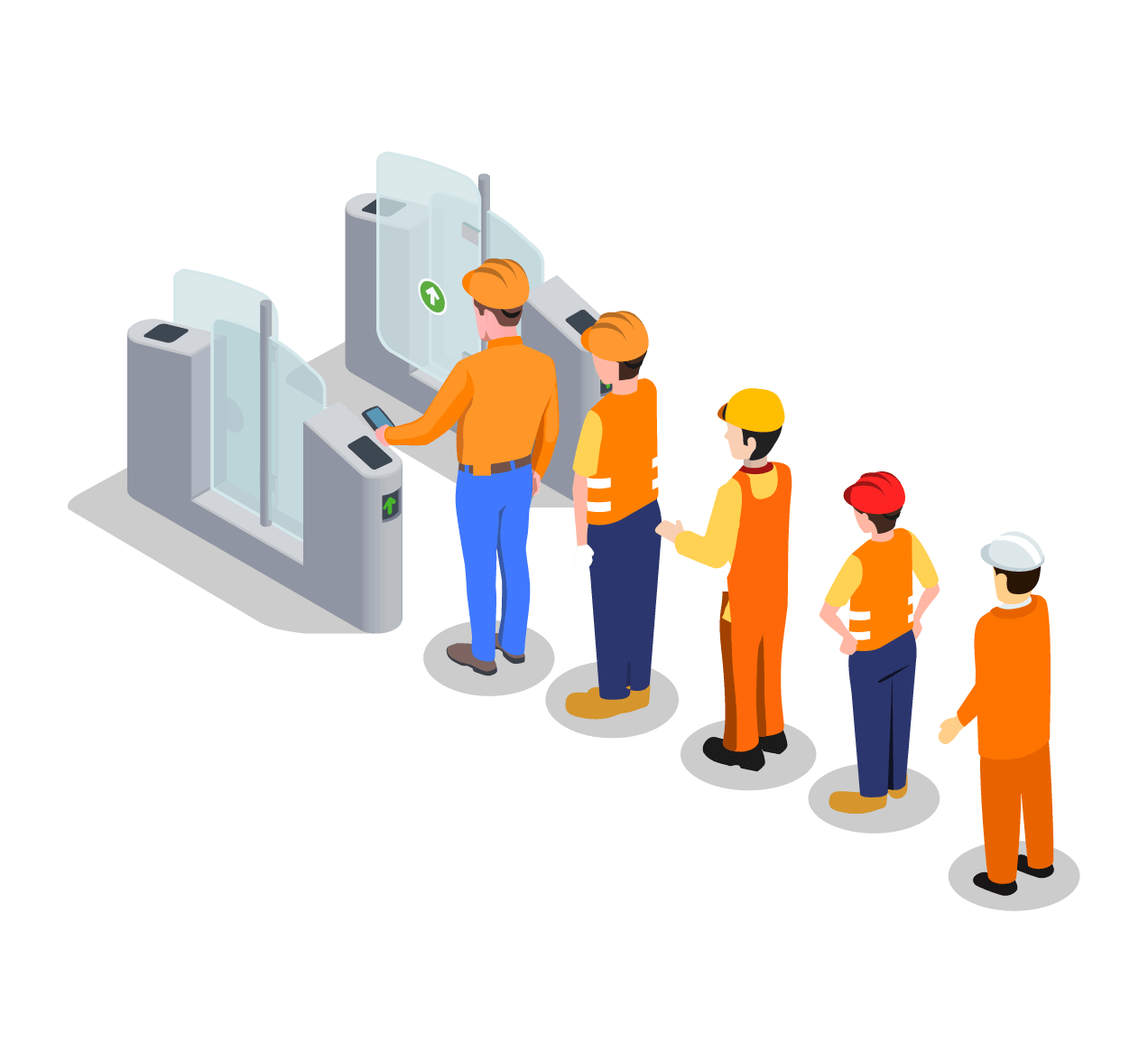 Imagem veterial ilustrativa de funcionarios fazendo registro na Catraca