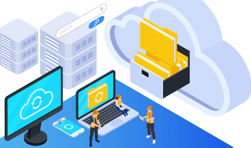 Ilustração de nuvem, representando recursos computacionais compartilhados via internet com troca de informações por documentos digitais