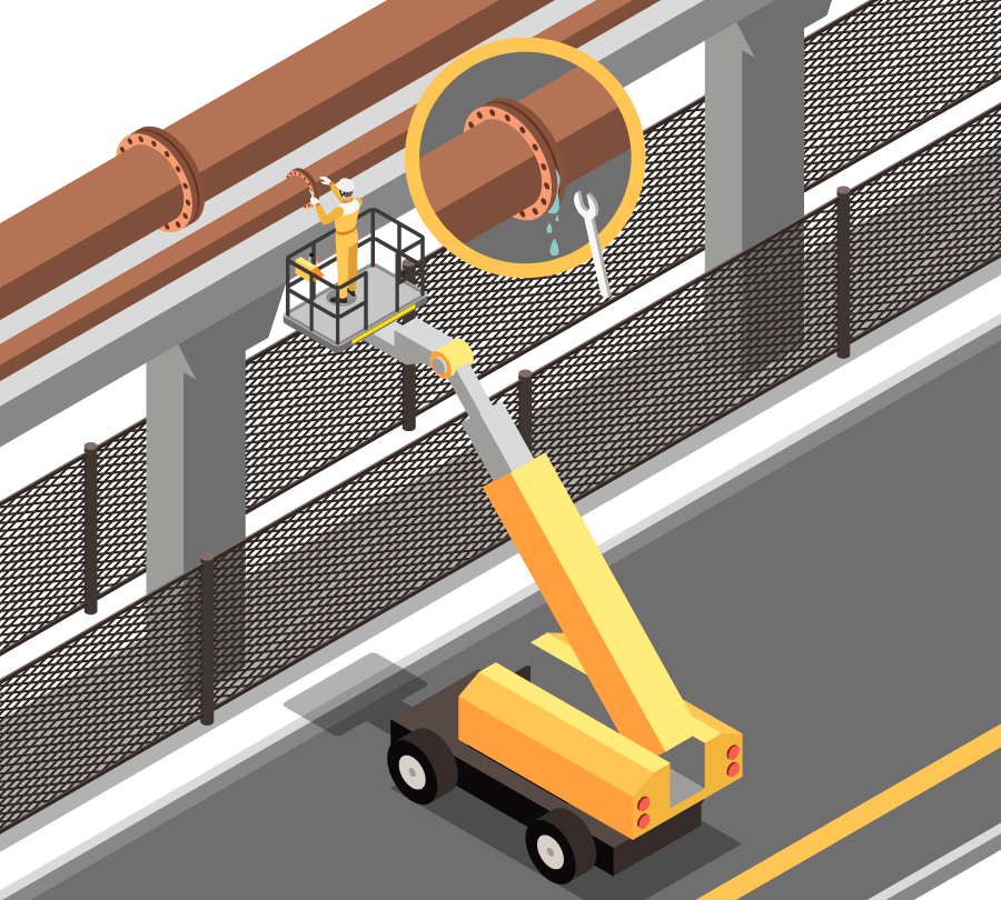 Ilustração de uma obra de manutenção de tubos 