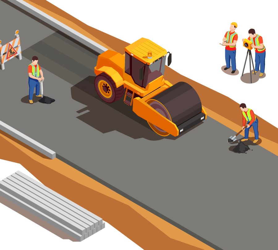 Ilustração de uma obra  de pavimentação
