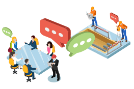 Desenho vetorial de comunicação entre canteiro de obras e funcionários executivos.