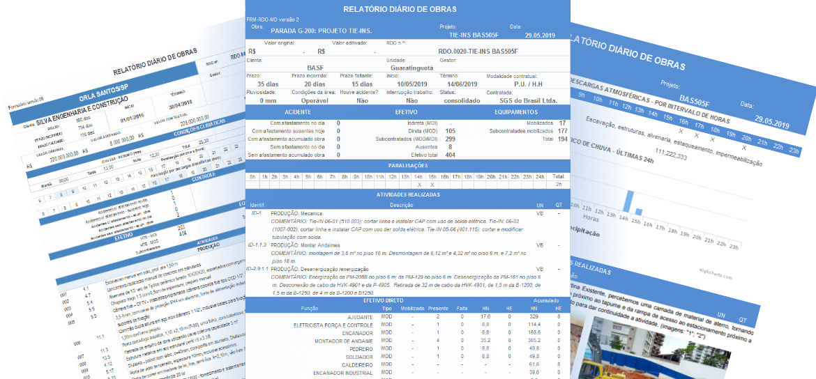 Três formulários do software RDOWEB, mostrando as informações cadastradas.