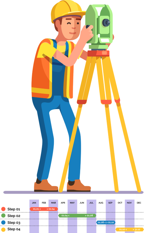 Desenho vetorial de topógrafo com colete sinalizador sobre gráfico.