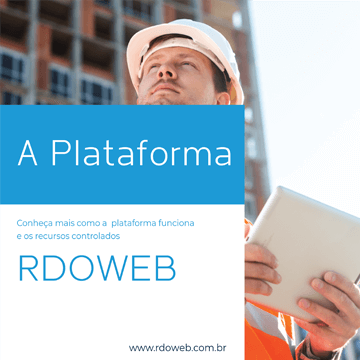 Capa da apresentação da plataforma, com homem de capacete branco e colete sinalizador olhando pra cima enquanto segura Ipad.